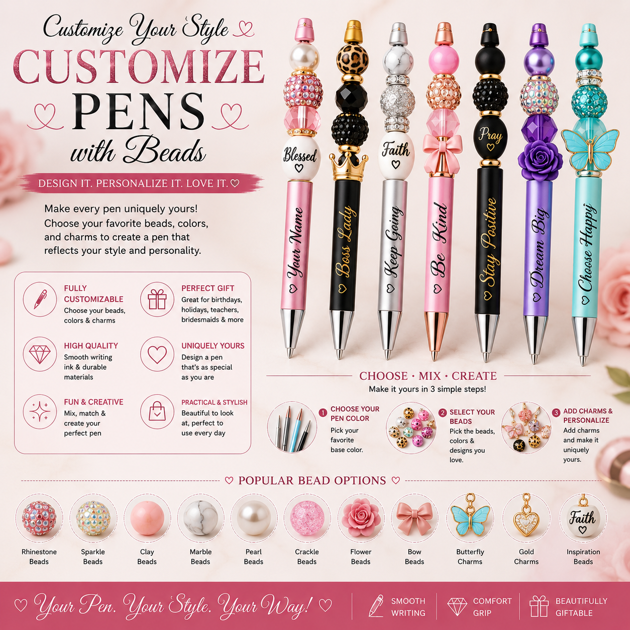 🖊️ Custom Beaded Pens Collection – Your Pen. Your Style. Your Way. 🖊️