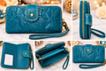 Ocean Bloom Embossed Wristlet Wallet – Turquoise