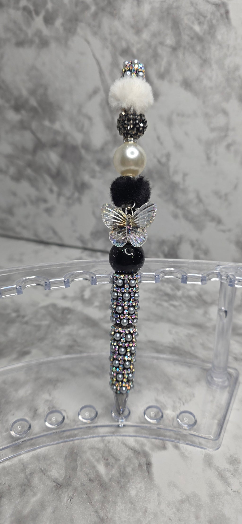 Black & Crystal Butterfly Beaded Pen – Luxury Rhinestone Statement Pen
