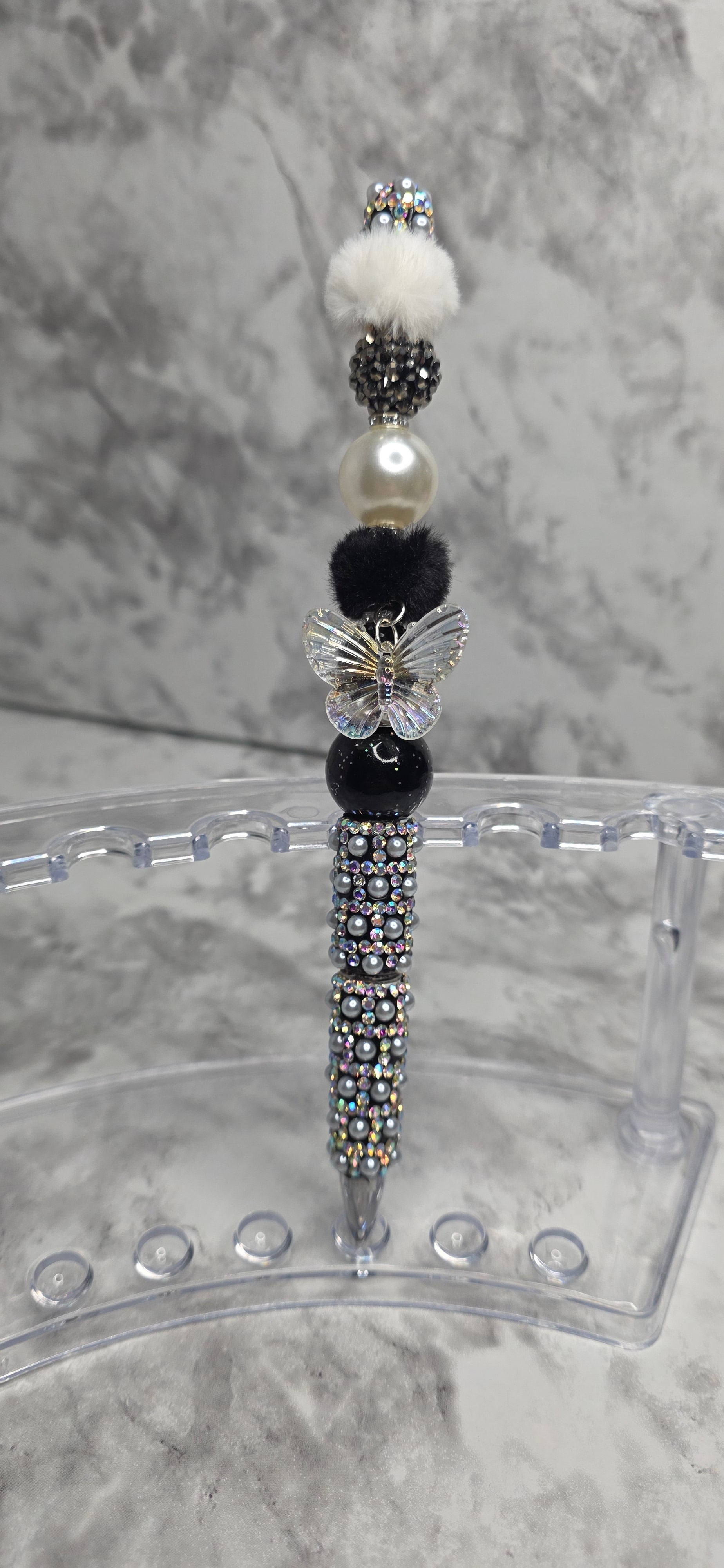 Black & Crystal Butterfly Beaded Pen – Luxury Rhinestone Statement Pen