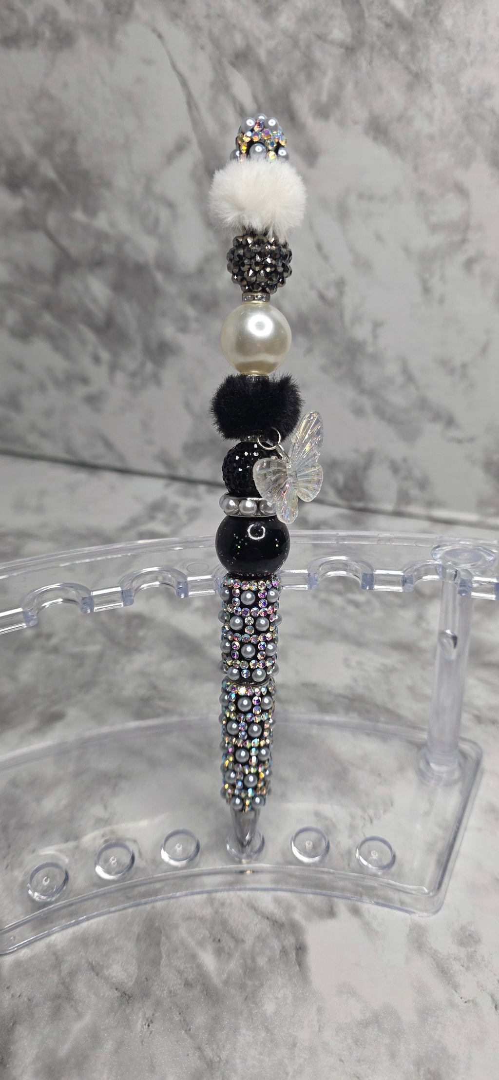 Black & Crystal Butterfly Beaded Pen – Luxury Rhinestone Statement Pen