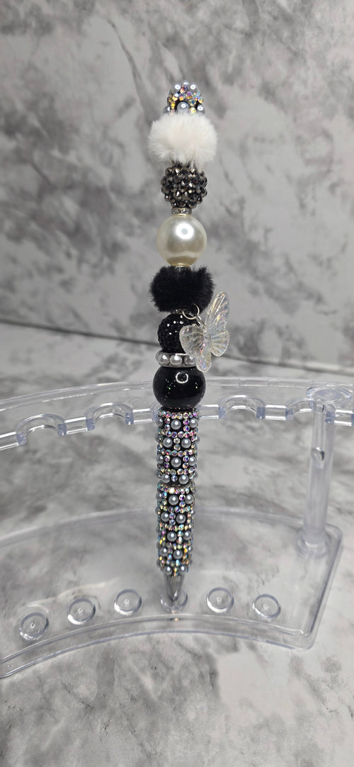 Black & Crystal Butterfly Beaded Pen – Luxury Rhinestone Statement Pen