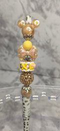 Sweet Dessert Caramel Mickey Beaded Pen – Gold & Pastel Handmade Statement Pen