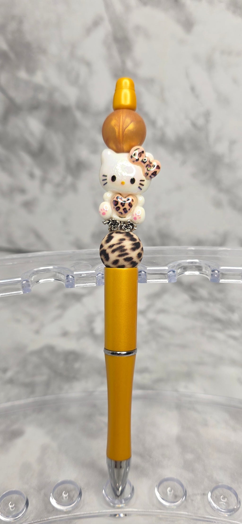 Leopard Hello Kitty Beaded Pen – Yellow Glam Handmade Statement Pen