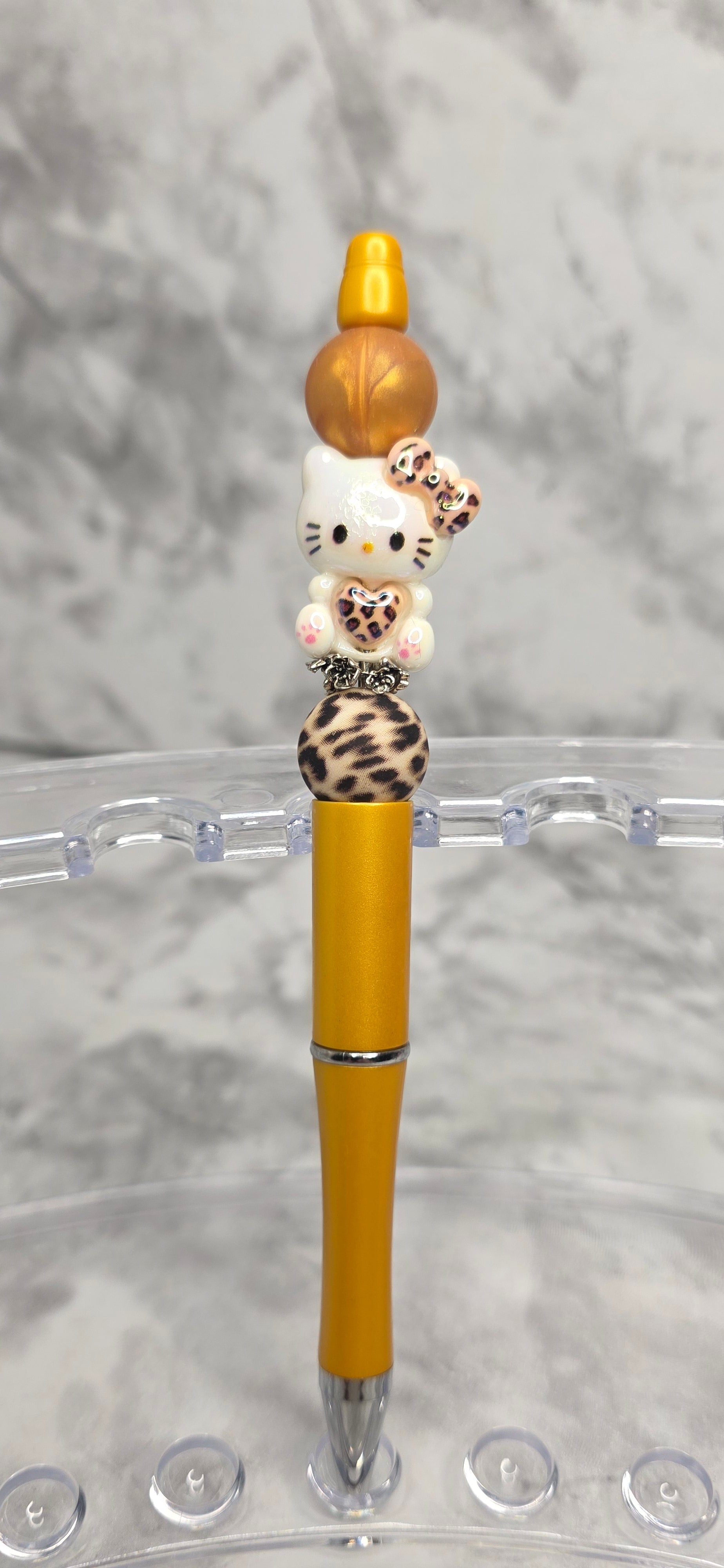 Leopard Hello Kitty Beaded Pen – Yellow Glam Handmade Statement Pen