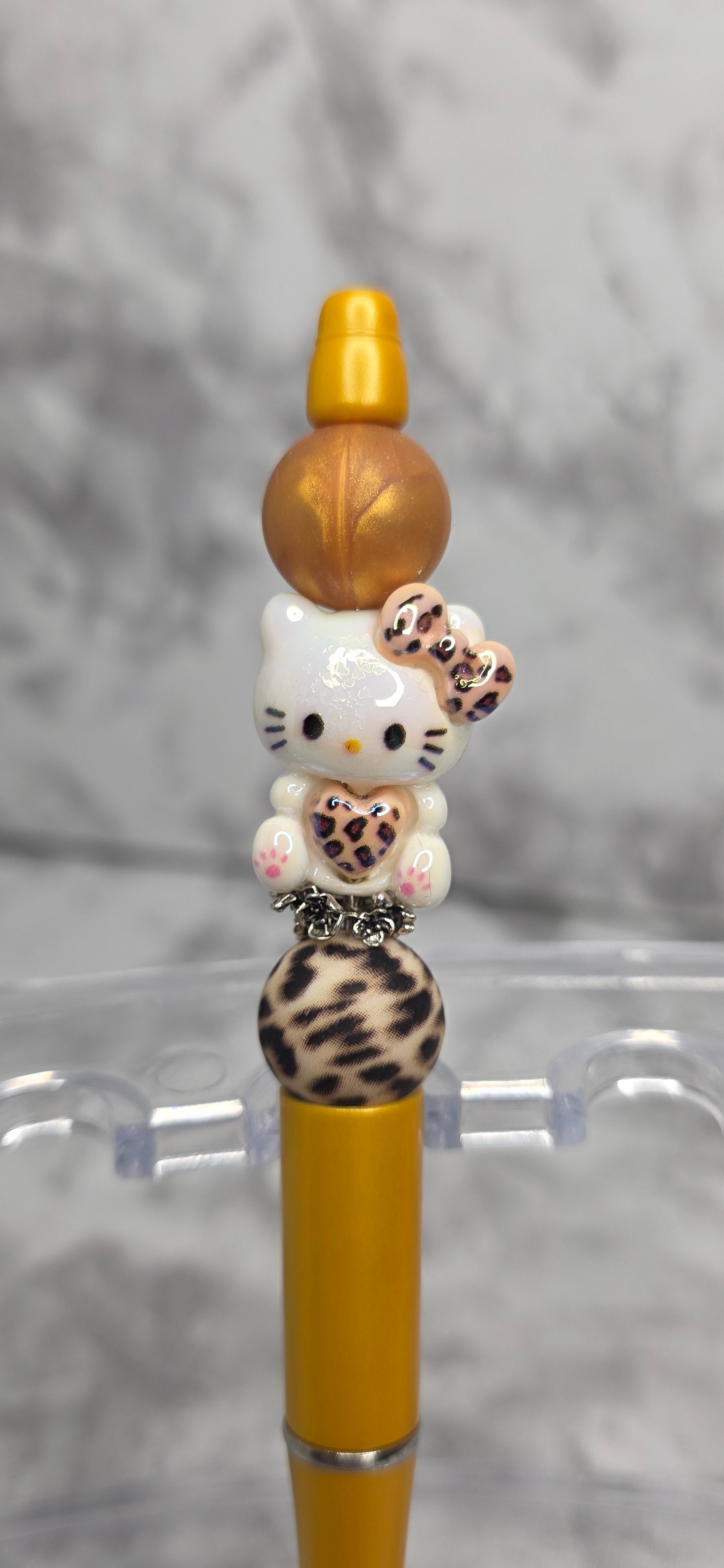Leopard Hello Kitty Beaded Pen – Yellow Glam Handmade Statement Pen