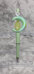 Mint Green Crescent Moon Beaded Pen – Iridescent Handmade Statement Pen