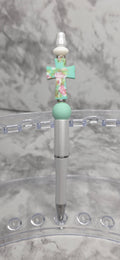 Floral Cross Beaded Pen – Mint Green Faith-Inspired Statement Pen