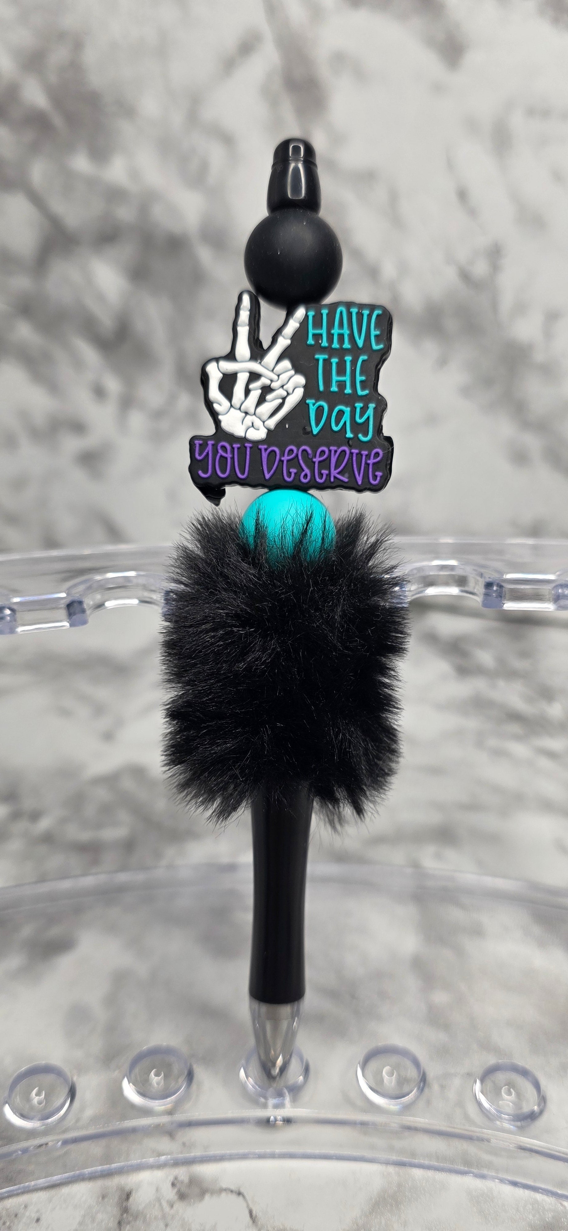 Motivational Beaded Pen – “Have the Day You Deserve” Black Statement Pen