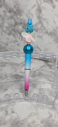 Iridescent Butterfly Beaded Pen – Blue & Pink Gradient Statement Pen