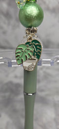 Monstera Plant Beaded Pen – Green Botanical Statement Pen