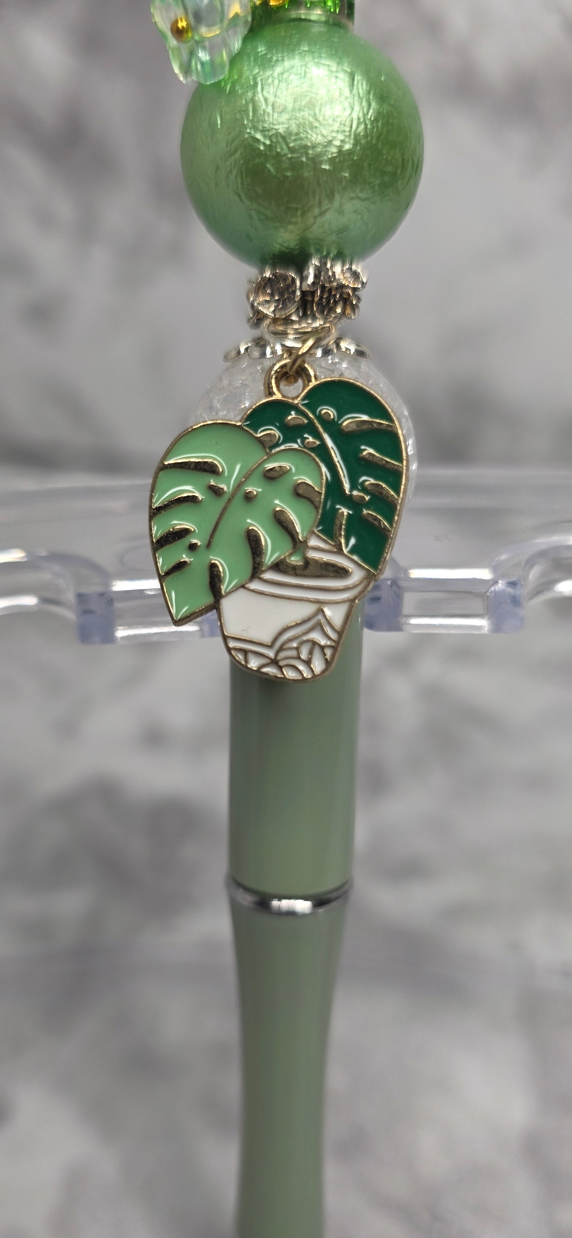Monstera Plant Beaded Pen – Green Botanical Statement Pen