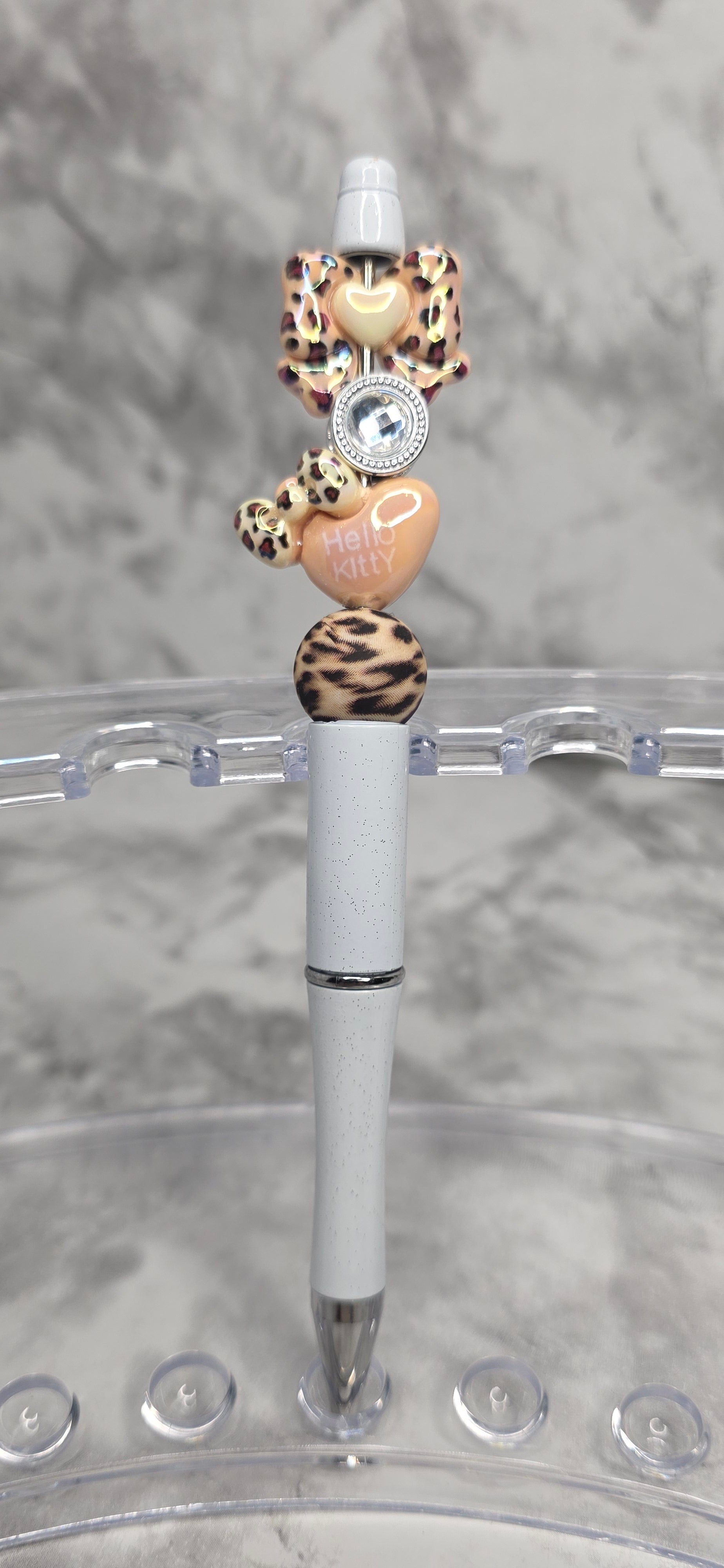 Leopard Hello Kitty Beaded Pen – Neutral Glam Statement Pen