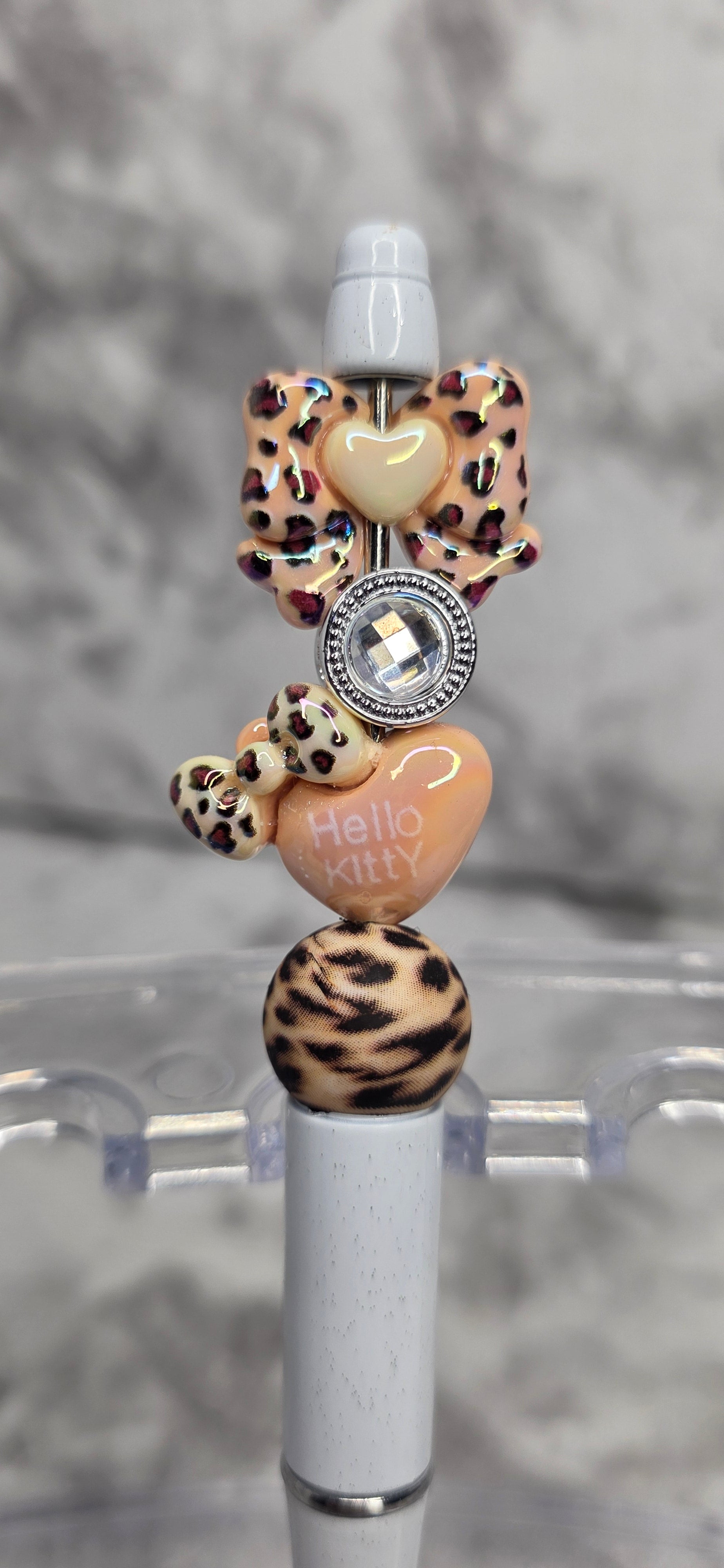 Leopard Hello Kitty Beaded Pen – Neutral Glam Statement Pen