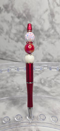 Red & Pearl Beaded Pen – Classic Glam Handmade Statement Pen