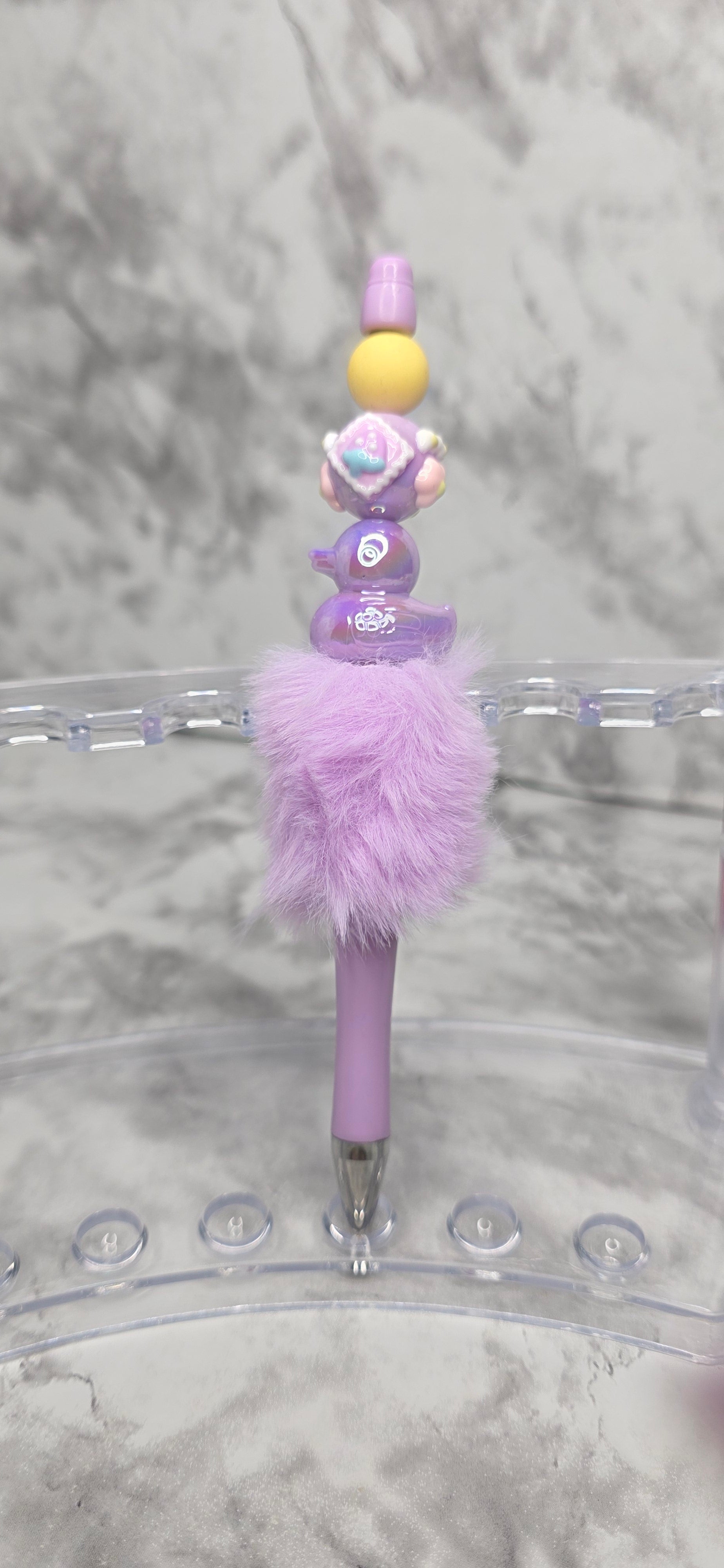Lavender Duck Beaded Pen – Cute Pastel Handmade Pen
