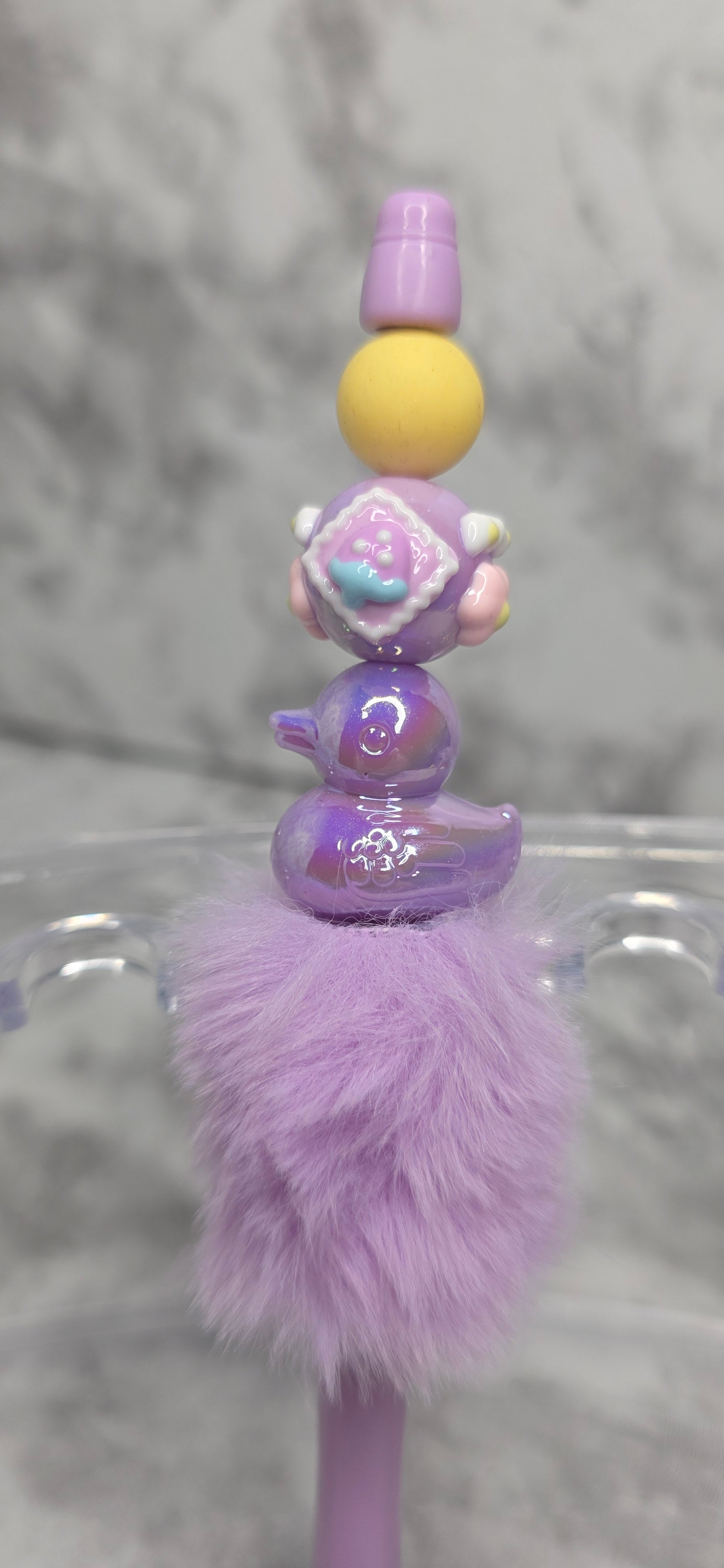 Lavender Duck Beaded Pen – Cute Pastel Handmade Pen