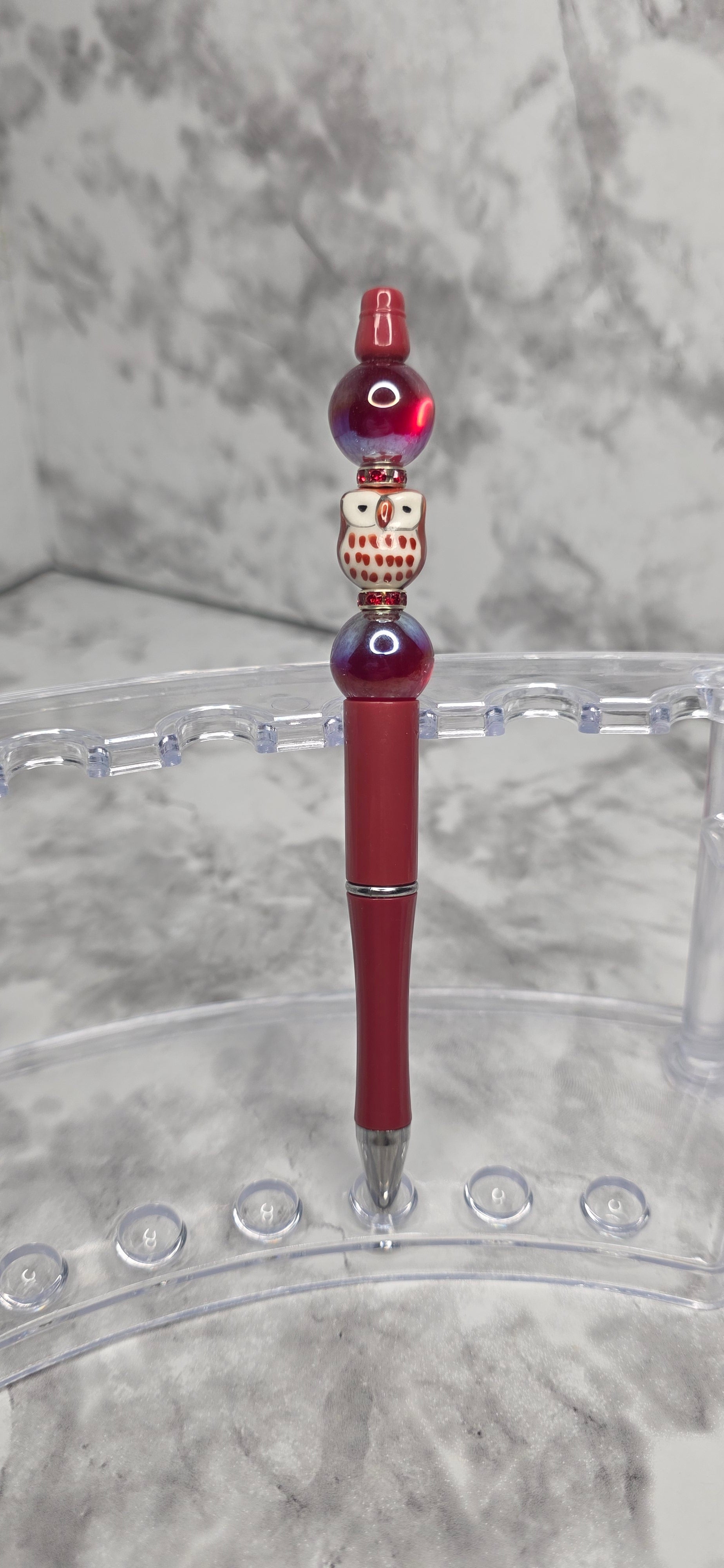 Ceramic Owl Beaded Pen – Burgundy Handmade Decorative Pen