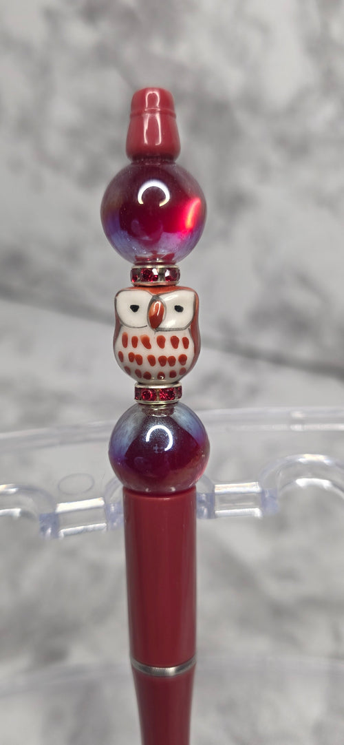 Ceramic Owl Beaded Pen – Burgundy Handmade Decorative Pen