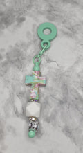 Mint Floral Cross Straw Charm – Faith-Inspired Cup Accessory