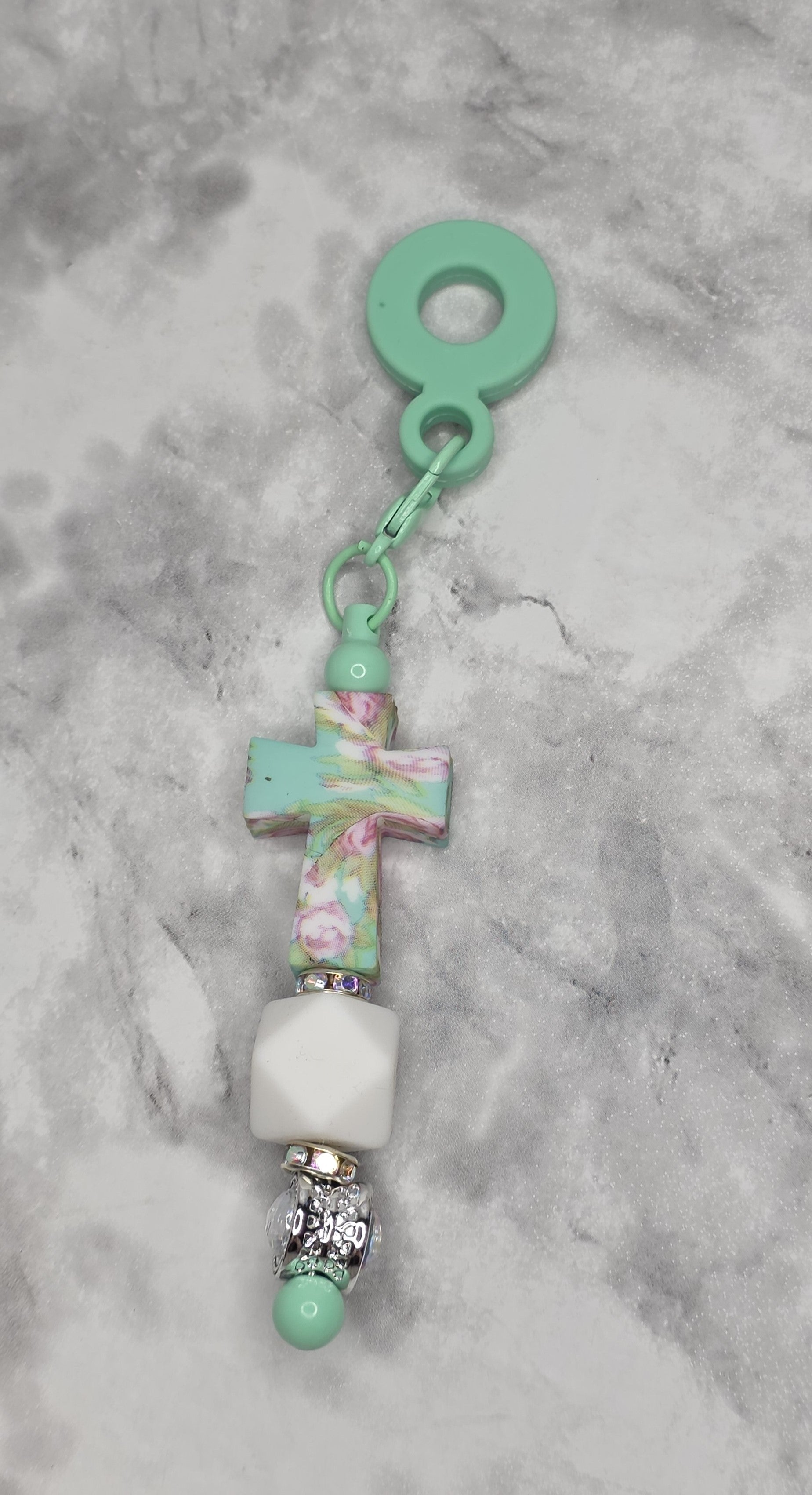 Mint Floral Cross Straw Charm – Faith-Inspired Cup Accessory