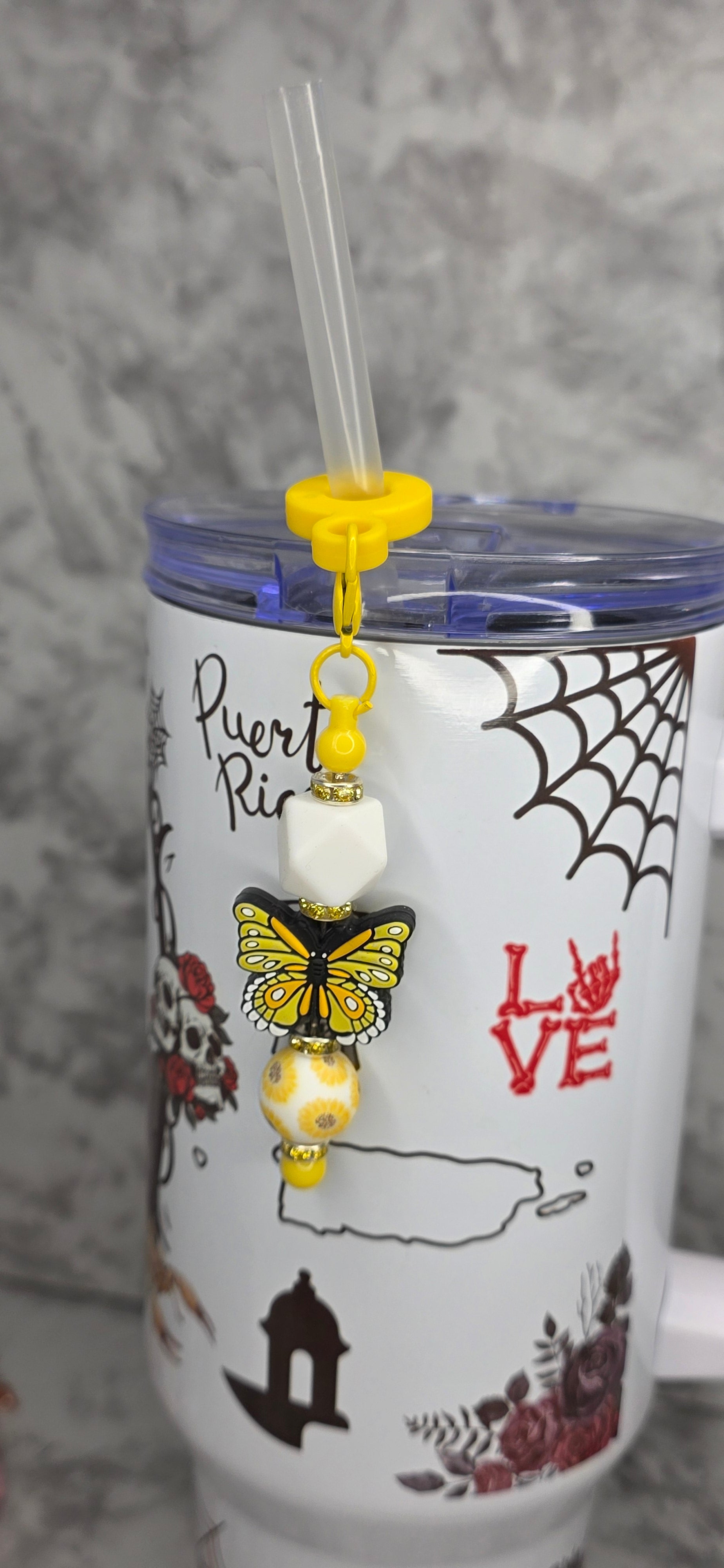Yellow Butterfly Straw Charm – Bright Floral Cup Accessory
