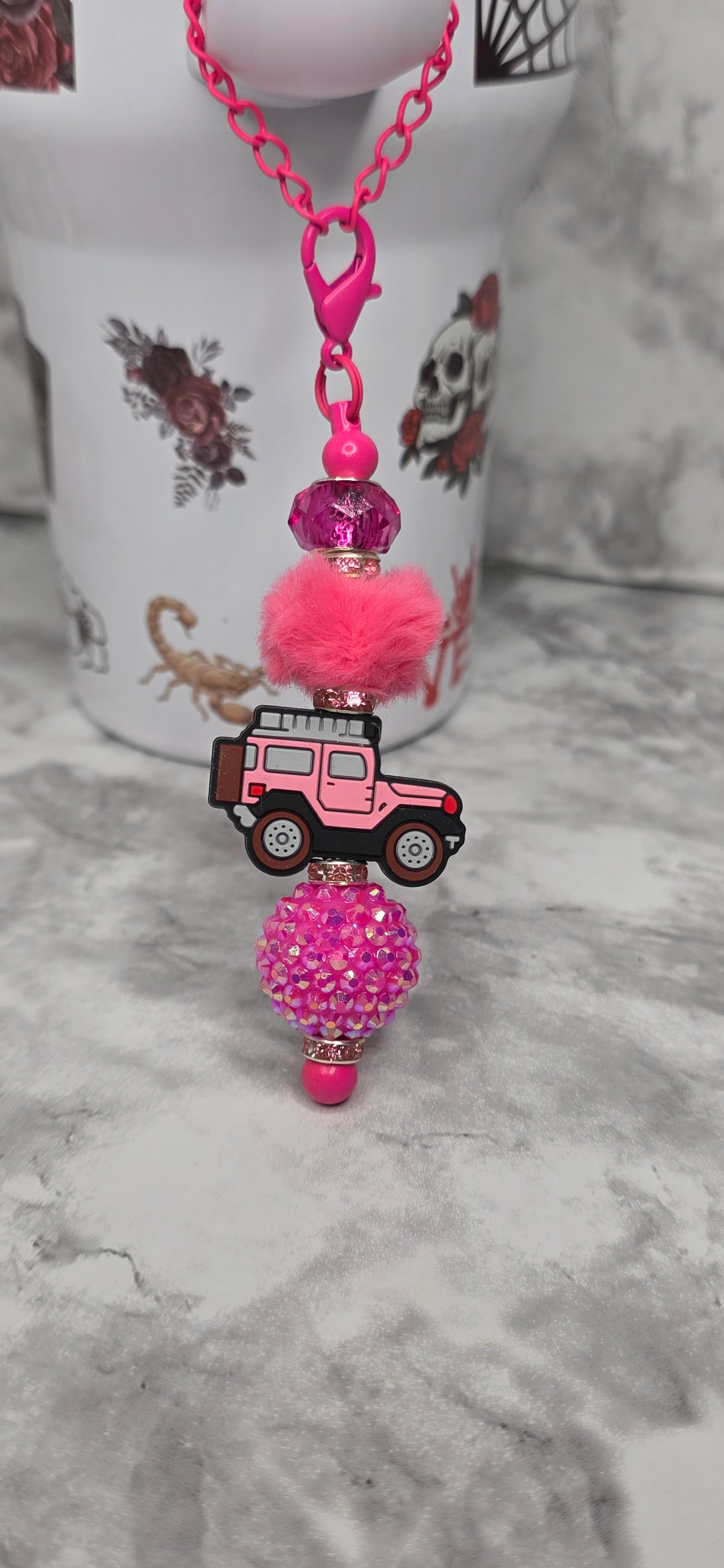 Pink Jeep Charm – Glam Adventure Cup Accessory