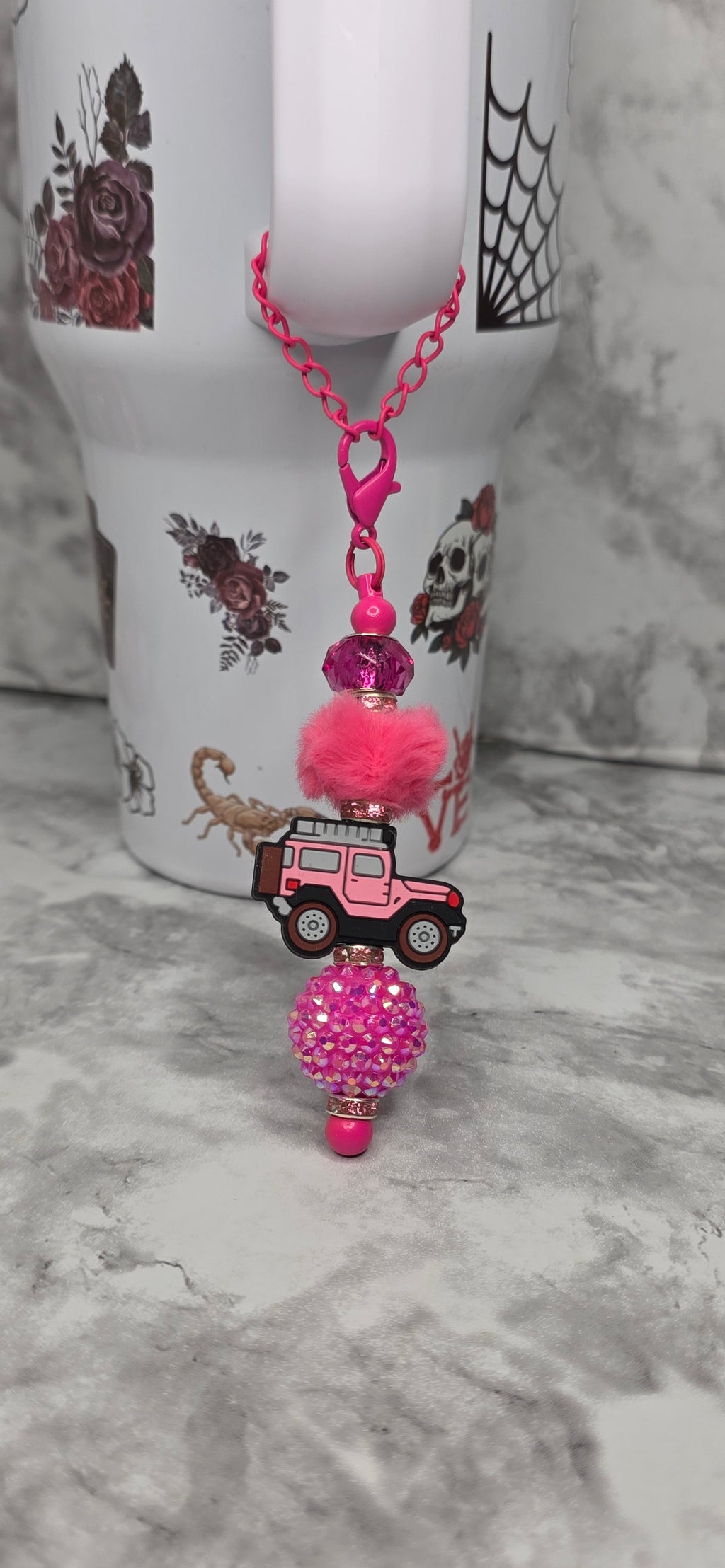 Pink Jeep Charm – Glam Adventure Cup Accessory