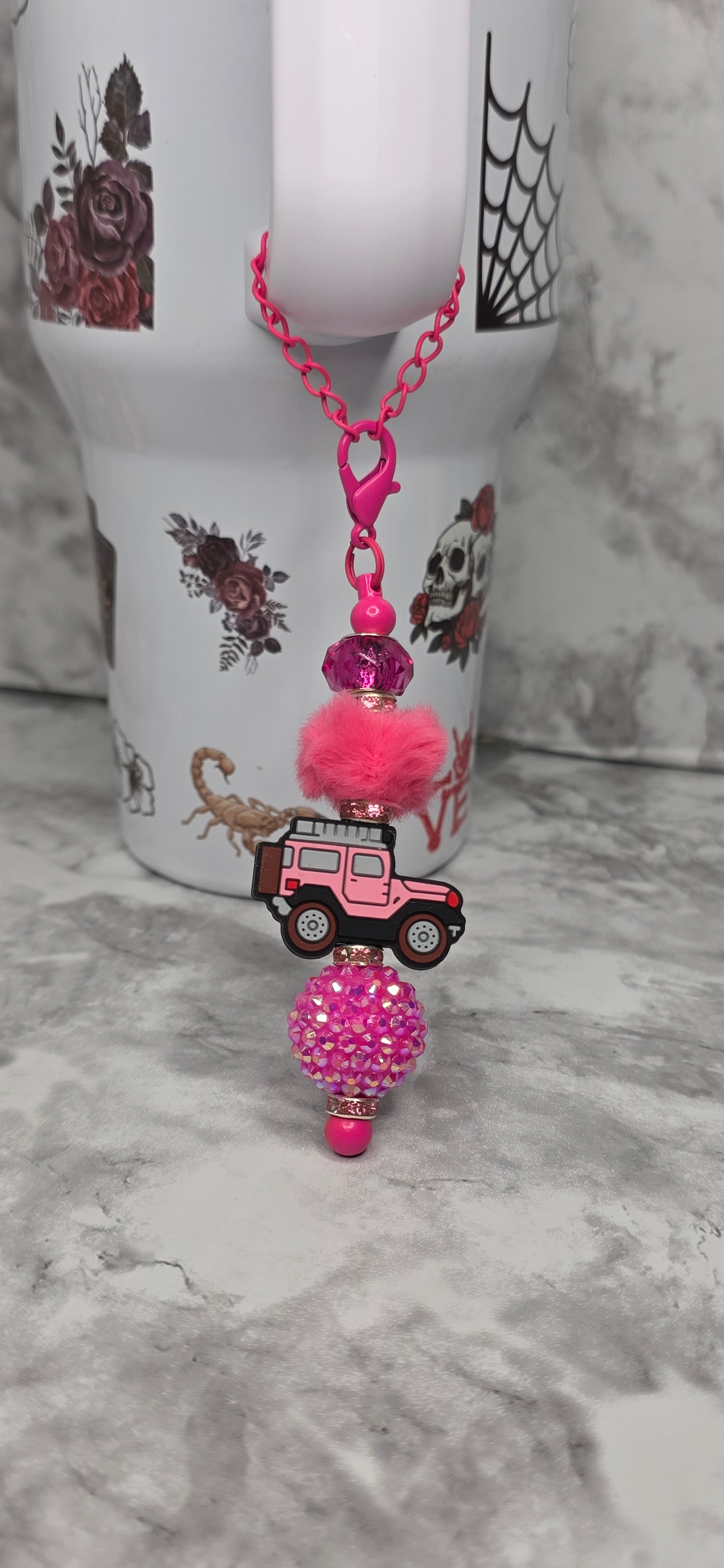 Pink Jeep Charm – Glam Adventure Cup Accessory