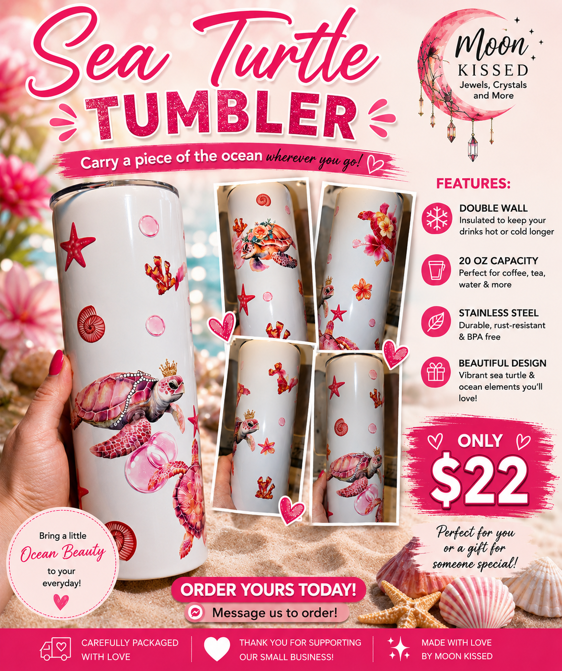 🐢🌸 Sea Turtle Ocean Bliss 20 oz Tumbler