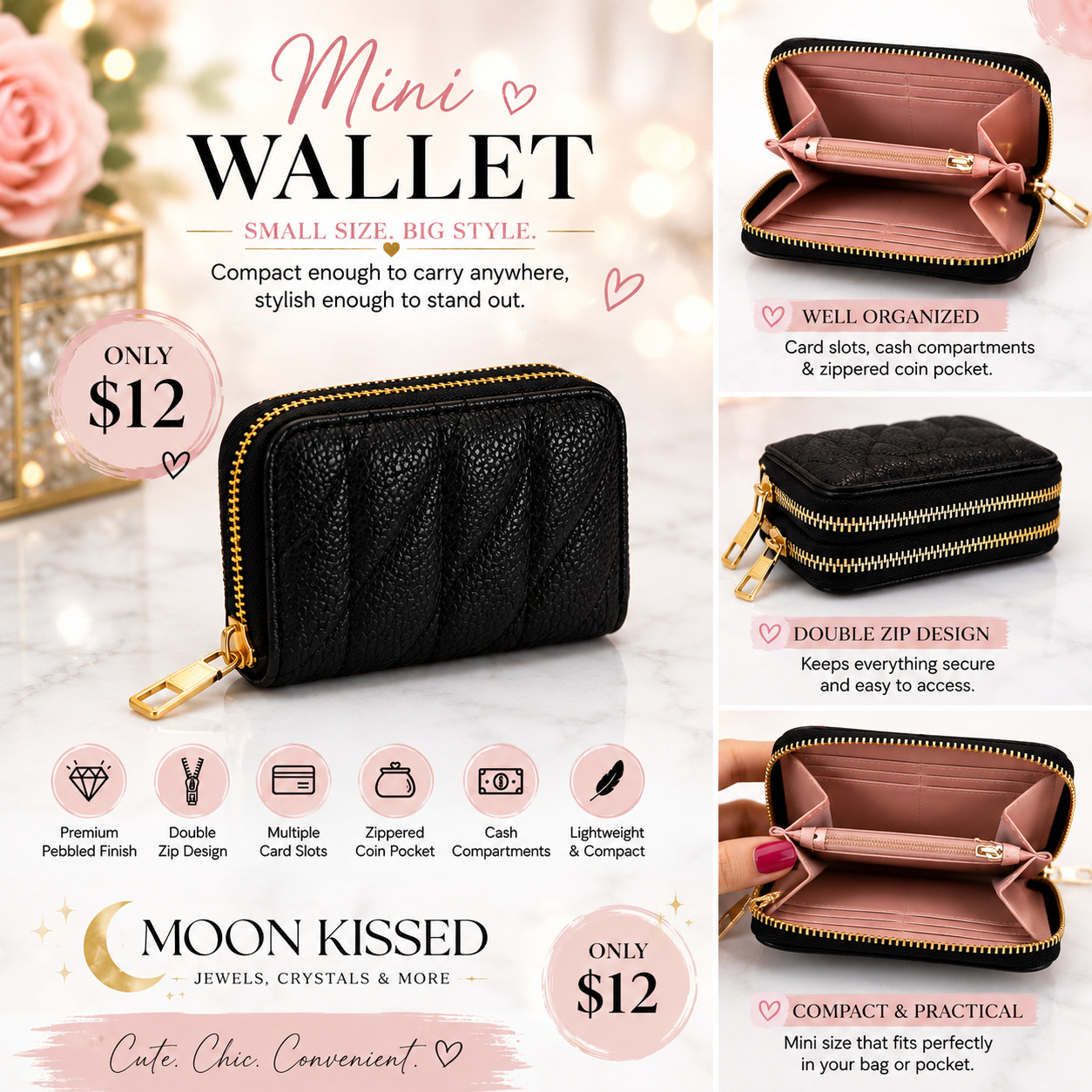 Midnight Luxe Double-Zip Wallet