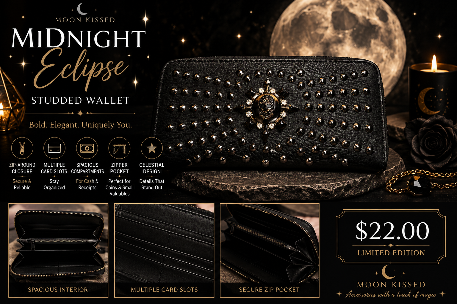 Midnight Eclipse Studded Wallet
