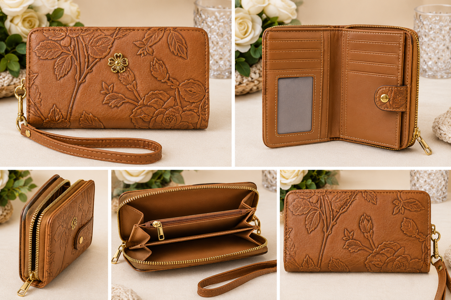 Rustic Bloom Double-Zip Wallet