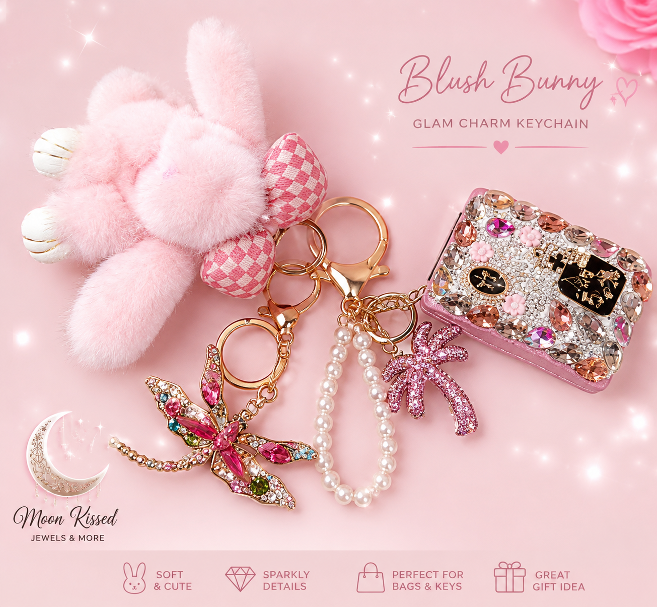 Blush Bunny Glam Charm Keychain
