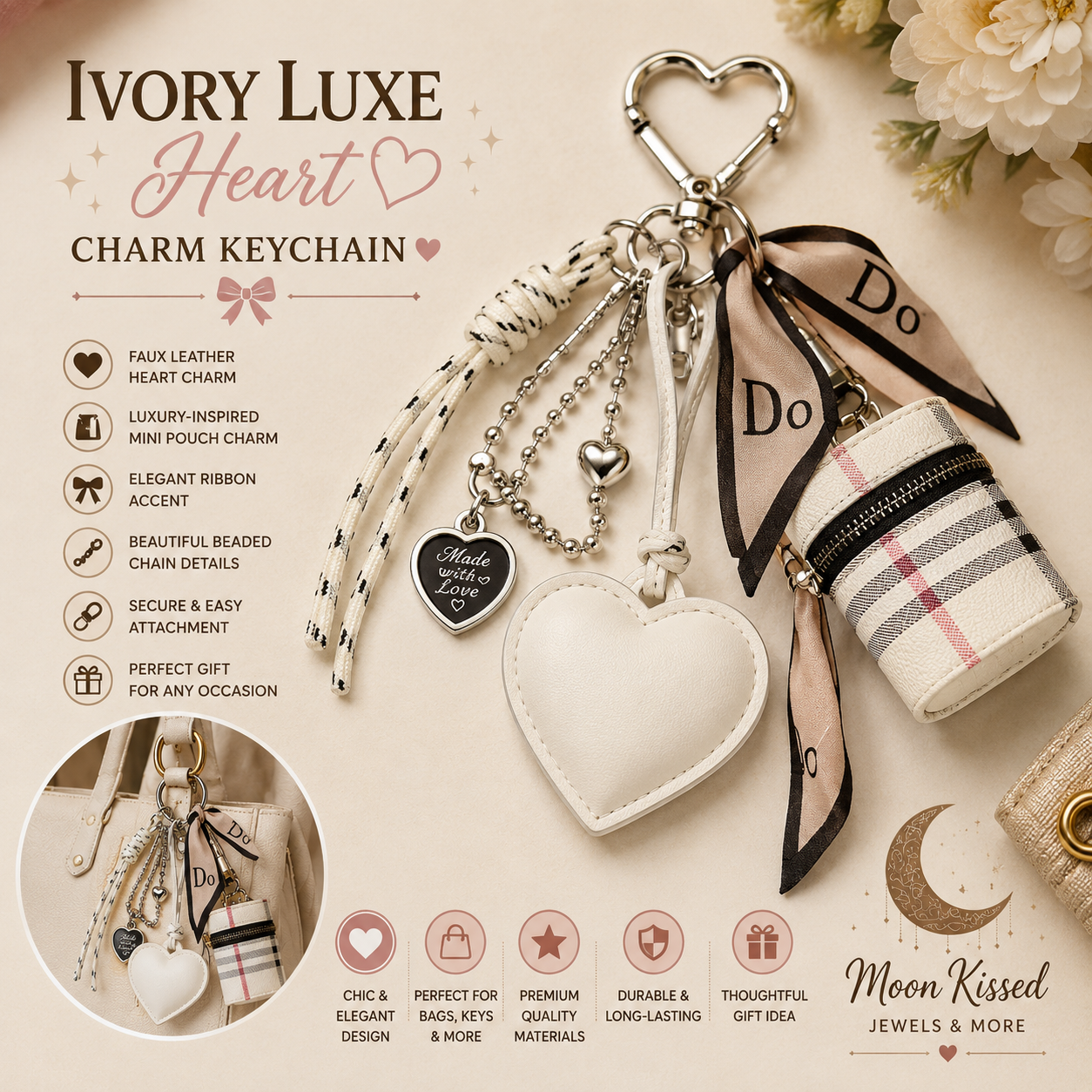 Ivory Luxe Heart Charm