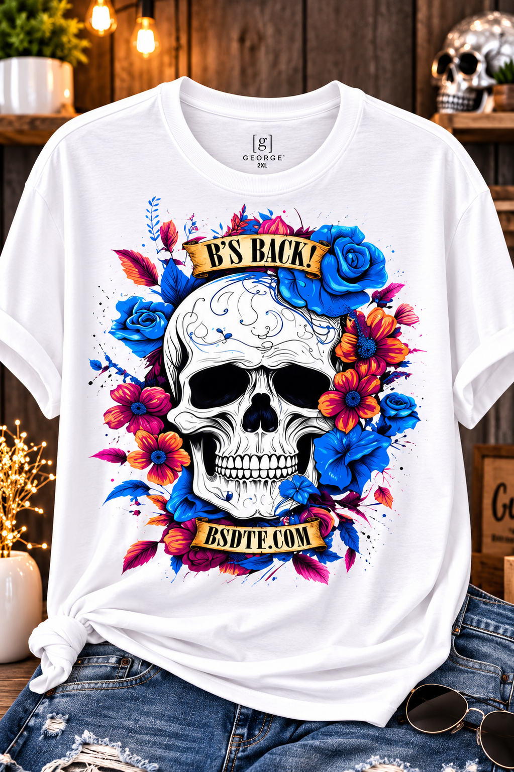 B's Back Skull & Floral Graphic Tee