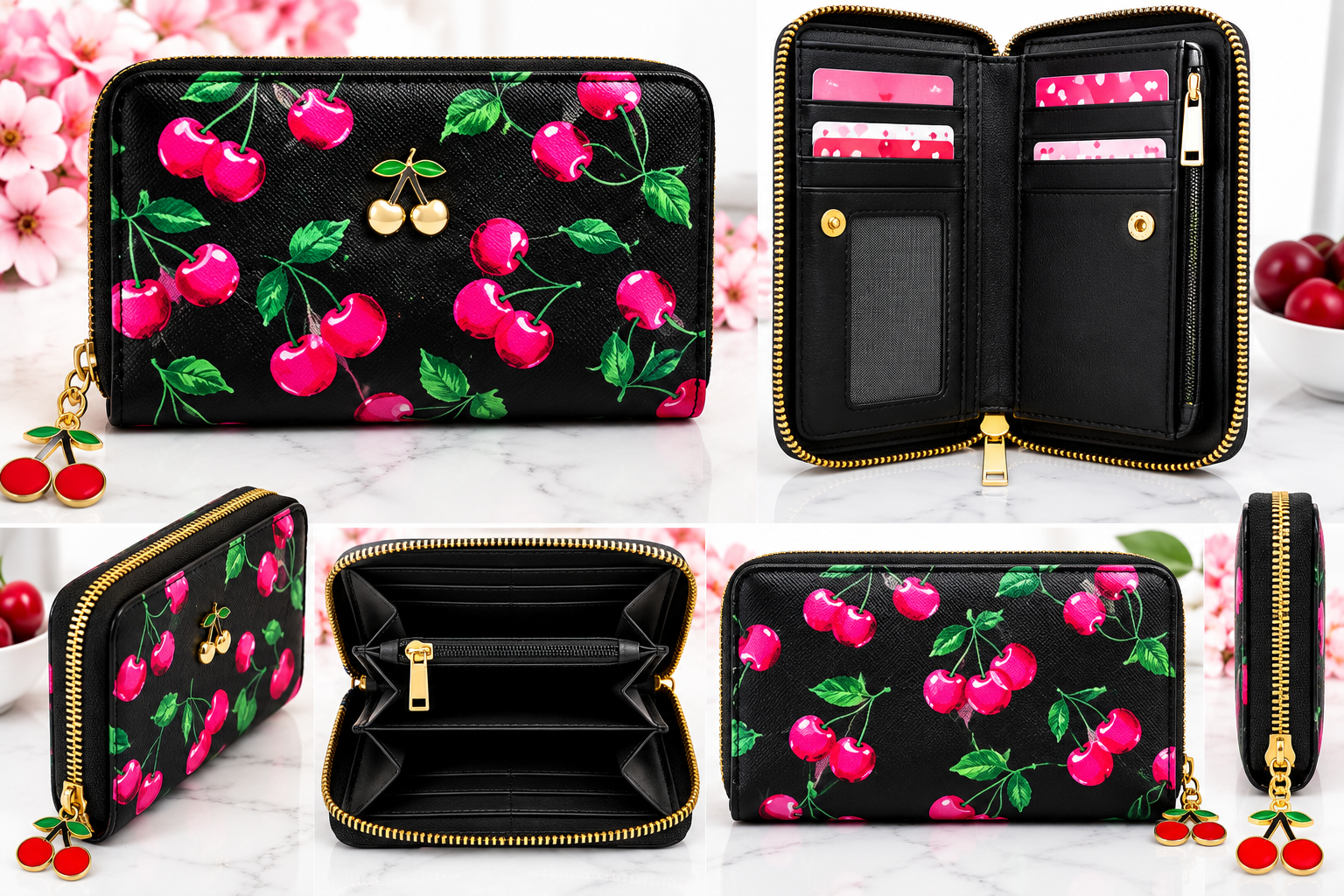 Midnight Cherry Luxe Zip-Around Wallet