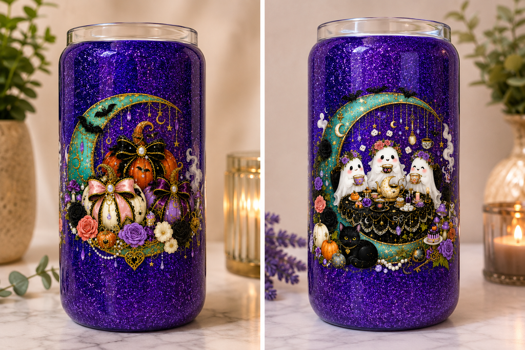 Purple Enchanted Halloween Glitter Tumbler 🎃👻💜