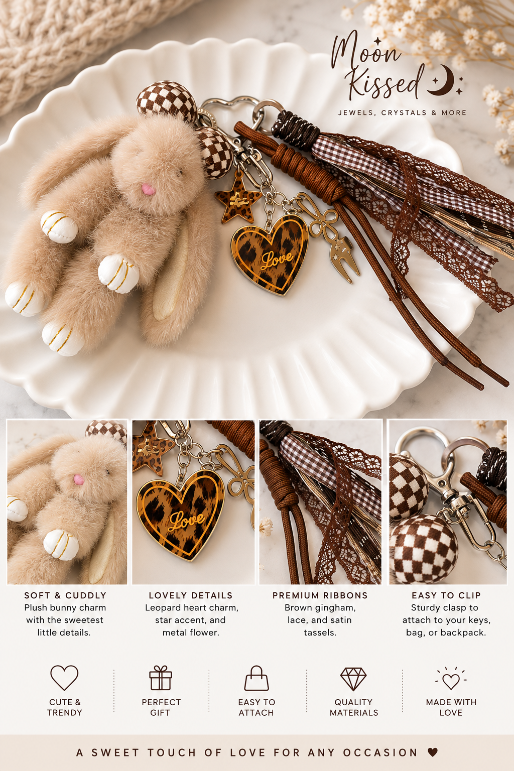 Bunny Love Tassel Keychain Charm 🐰🤎